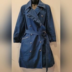 JUICY COUTURE Vintage Trench Coat with Ruffle Details Belt Pockets Size Large